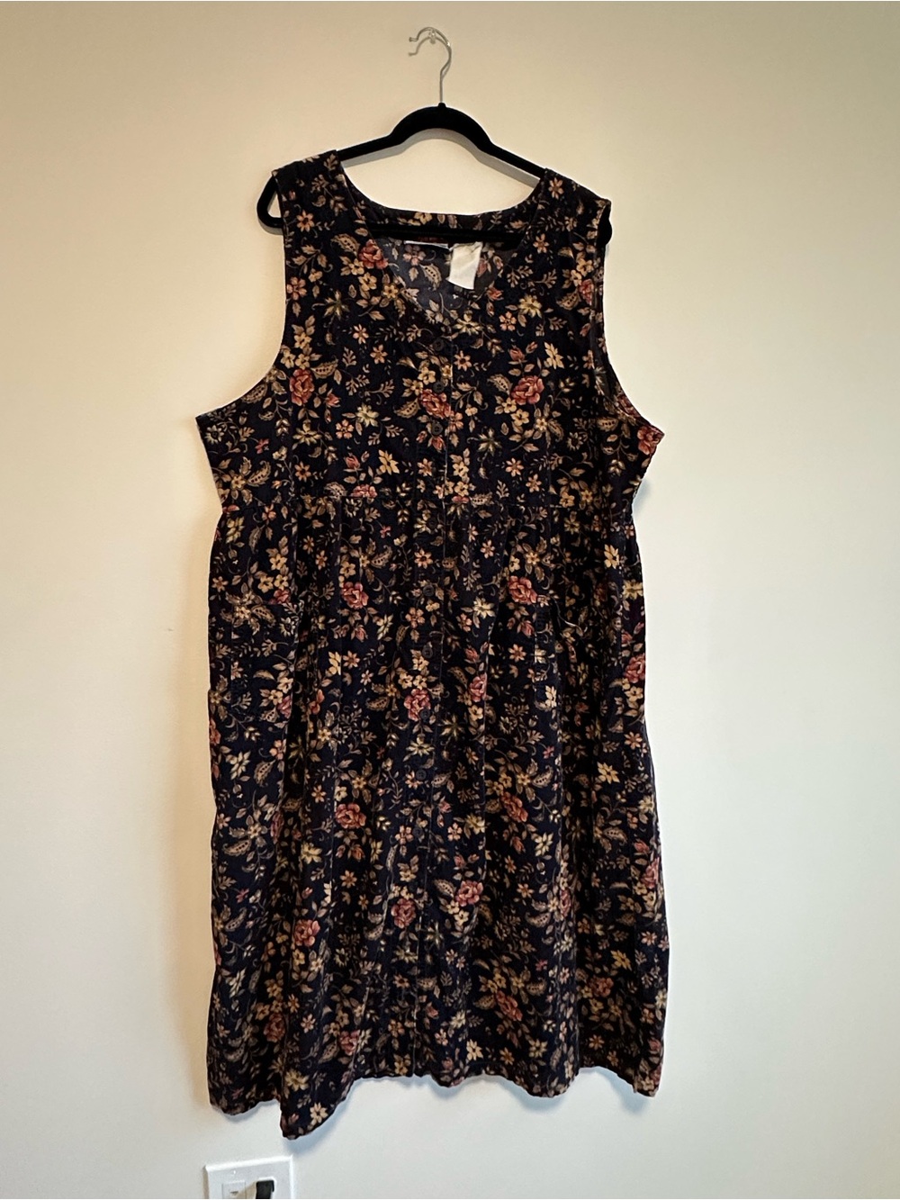 Vintage Navy Blue Fall Corduroy Overall Dress